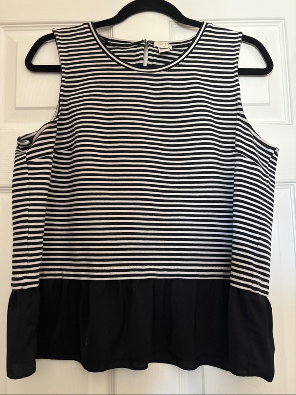 J. Crew Black & White Striped Cold-Shoulder Peplum Tank